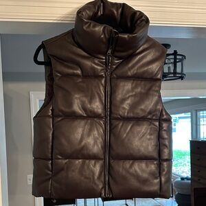 GAP vegan leather Chocolate Brown Puffer Vest